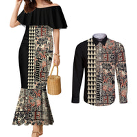 hawaiian-quilt-couples-matching-mermaid-dress-and-long-sleeve-button-shirt-hibiscus-kakau-vintage-style