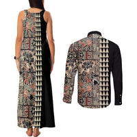 Hawaiian Quilt Couples Matching Tank Maxi Dress and Long Sleeve Button Shirt Hibiscus Kakau Vintage Style - Wonder Print Shop