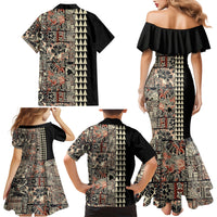 Hawaiian Quilt Family Matching Mermaid Dress and Hawaiian Shirt Hibiscus Kakau Vintage Style - Wonder Print Shop