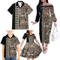 Hawaiian Quilt Family Matching Off Shoulder Long Sleeve Dress and Hawaiian Shirt Hibiscus Kakau Vintage Style - Wonder Print Shop