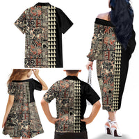 Hawaiian Quilt Family Matching Off Shoulder Long Sleeve Dress and Hawaiian Shirt Hibiscus Kakau Vintage Style - Wonder Print Shop