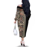 Hawaiian Quilt Family Matching Off Shoulder Long Sleeve Dress and Hawaiian Shirt Hibiscus Kakau Vintage Style - Wonder Print Shop