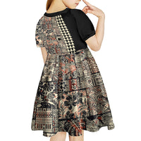 Hawaiian Quilt Kid Short Sleeve Dress Hibiscus Kakau Vintage Style - Wonder Print Shop