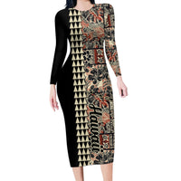 Hawaiian Quilt Long Sleeve Bodycon Dress Hibiscus Kakau Vintage Style - Wonder Print Shop