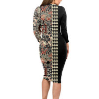 Hawaiian Quilt Long Sleeve Bodycon Dress Hibiscus Kakau Vintage Style - Wonder Print Shop