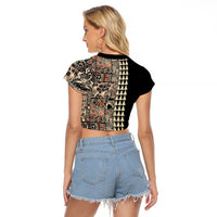 Hawaiian Quilt Raglan Cropped T Shirt Hibiscus Kakau Vintage Style - Wonder Print Shop