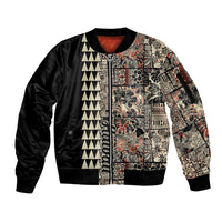 Hawaiian Quilt Sleeve Zip Bomber Jacket Hibiscus Kakau Vintage Style - Wonder Print Shop