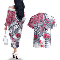 Hawaii Kakau Mix Paisley Pattern Couples Matching Off The Shoulder Long Sleeve Dress and Hawaiian Shirt Polynesian Tropical Unique Style - Wonder Print Shop