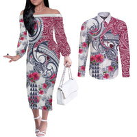 hawaii-kakau-mix-paisley-pattern-couples-matching-off-the-shoulder-long-sleeve-dress-and-long-sleeve-button-shirt-polynesian-tropical-unique-style