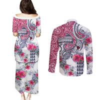 Hawaii Kakau Mix Paisley Pattern Couples Matching Puletasi Dress and Long Sleeve Button Shirt Polynesian Tropical Unique Style - Wonder Print Shop