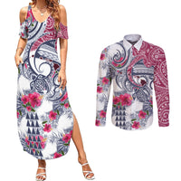 Hawaii Kakau Mix Paisley Pattern Couples Matching Summer Maxi Dress and Long Sleeve Button Shirt Polynesian Tropical Unique Style - Wonder Print Shop