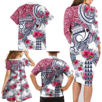 Hawaii Kakau Mix Paisley Pattern Family Matching Long Sleeve Bodycon Dress and Hawaiian Shirt Polynesian Tropical Unique Style - Wonder Print Shop