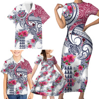 Hawaii Kakau Mix Paisley Pattern Family Matching Short Sleeve Bodycon Dress and Hawaiian Shirt Polynesian Tropical Unique Style - Wonder Print Shop