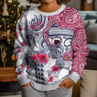 Hawaii Kakau Mix Paisley Pattern Kid Ugly Christmas Sweater Polynesian Tropical Unique Style - Wonder Print Shop