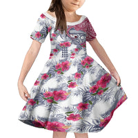 Hawaii Kakau Mix Paisley Pattern Kid Short Sleeve Dress Polynesian Tropical Unique Style - Wonder Print Shop