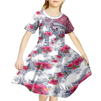 Hawaii Kakau Mix Paisley Pattern Kid Short Sleeve Dress Polynesian Tropical Unique Style - Wonder Print Shop