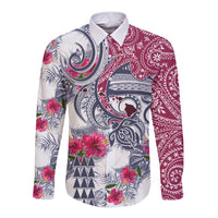 Hawaii Kakau Mix Paisley Pattern Long Sleeve Button Shirt Polynesian Tropical Unique Style - Wonder Print Shop
