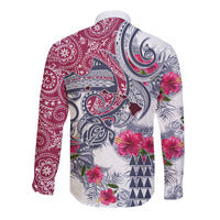 Hawaii Kakau Mix Paisley Pattern Long Sleeve Button Shirt Polynesian Tropical Unique Style - Wonder Print Shop