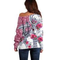 Hawaii Kakau Mix Paisley Pattern Off Shoulder Sweater Polynesian Tropical Unique Style - Wonder Print Shop