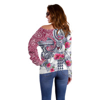 Hawaii Kakau Mix Paisley Pattern Off Shoulder Sweater Polynesian Tropical Unique Style - Wonder Print Shop