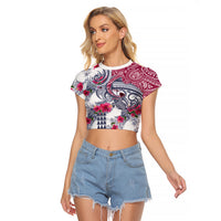 Hawaii Kakau Mix Paisley Pattern Raglan Cropped T Shirt Polynesian Tropical Unique Style - Wonder Print Shop