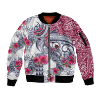 Hawaii Kakau Mix Paisley Pattern Sleeve Zip Bomber Jacket Polynesian Tropical Unique Style - Wonder Print Shop