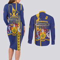 Personalized Barbados 30th November Couples Matching Long Sleeve Bodycon Dress and Long Sleeve Button Shirt Independence Day Flag Map - Wonder Print Shop
