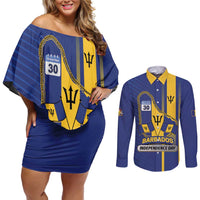 Personalized Barbados 30th November Couples Matching Off Shoulder Short Dress and Long Sleeve Button Shirt Independence Day Flag Map - Wonder Print Shop