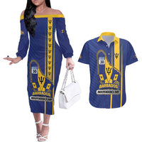 Personalized Barbados 30th November Couples Matching Off The Shoulder Long Sleeve Dress and Hawaiian Shirt Independence Day Flag Map - Wonder Print Shop