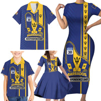 Personalized Barbados 30th November Family Matching Short Sleeve Bodycon Dress and Hawaiian Shirt Independence Day Flag Map - Wonder Print Shop