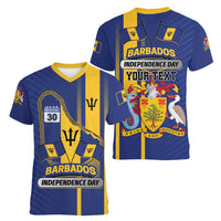 Personalized Barbados 30th November Women V-Neck T-Shirt Independence Day Flag Map - Wonder Print Shop