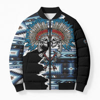Native American Chief Skull With Axe Bomber Puffer Jacket - Wonder Print Shop