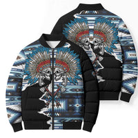 Native American Chief Skull With Axe Bomber Puffer Jacket - Wonder Print Shop