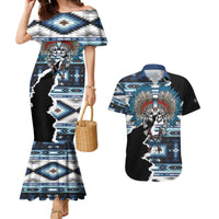 Native American Chief Skull With Axe Couples Matching Mermaid Dress and Hawaiian Shirt - Wonder Print Shop