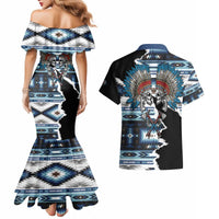 Native American Chief Skull With Axe Couples Matching Mermaid Dress and Hawaiian Shirt - Wonder Print Shop