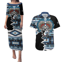 Native American Chief Skull With Axe Couples Matching Puletasi and Hawaiian Shirt - Wonder Print Shop