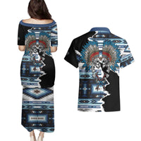 Native American Chief Skull With Axe Couples Matching Puletasi and Hawaiian Shirt - Wonder Print Shop