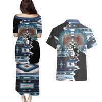 Native American Chief Skull With Axe Couples Matching Puletasi and Hawaiian Shirt - Wonder Print Shop