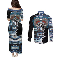 Native American Chief Skull With Axe Couples Matching Puletasi and Long Sleeve Button Shirt - Wonder Print Shop
