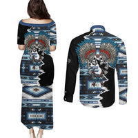 Native American Chief Skull With Axe Couples Matching Puletasi and Long Sleeve Button Shirt - Wonder Print Shop