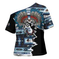 Native American Chief Skull With Axe Cross Shoulder Shirt - Wonder Print Shop