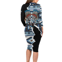 Native American Chief Skull With Axe Family Matching Long Sleeve Bodycon Dress and Hawaiian Shirt - Wonder Print Shop