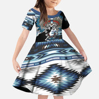 Native American Chief Skull With Axe Family Matching Off The Shoulder Long Sleeve Dress and Hawaiian Shirt - Wonder Print Shop