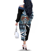 Native American Chief Skull With Axe Family Matching Off The Shoulder Long Sleeve Dress and Hawaiian Shirt - Wonder Print Shop