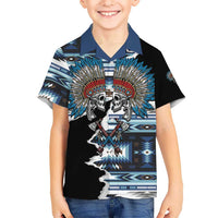 Native American Chief Skull With Axe Family Matching Off The Shoulder Long Sleeve Dress and Hawaiian Shirt - Wonder Print Shop