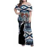 Native American Chief Skull With Axe Family Matching Off Shoulder Maxi Dress and Hawaiian Shirt - Wonder Print Shop