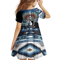 Native American Chief Skull With Axe Family Matching Off Shoulder Short Dress and Hawaiian Shirt - Wonder Print Shop