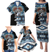 Native American Chief Skull With Axe Family Matching Puletasi and Hawaiian Shirt - Wonder Print Shop
