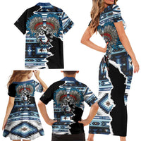 Native American Chief Skull With Axe Family Matching Short Sleeve Bodycon Dress and Hawaiian Shirt - Wonder Print Shop