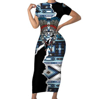 Native American Chief Skull With Axe Family Matching Short Sleeve Bodycon Dress and Hawaiian Shirt - Wonder Print Shop